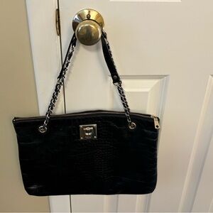 DKNY Black Croc-Embossed Shoulder Bag